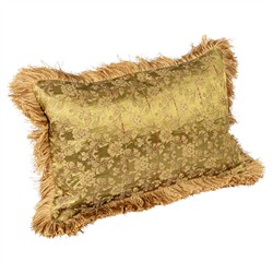 Gilla Updated Traditional Green Floral Fringe Lumbar Pillow - 10x16|