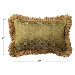 Gilla Updated Traditional Green Floral Fringe Lumbar Pillow - 10x16|