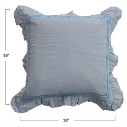 Xaria Updated Traditional Blue Embroidered Stripe Border Throw Pillow - 18x18|