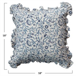 Eala Updated Traditional Blue Floral Ruffled Throw Pillow - 18x18|