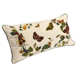 Roswell Traditional Beige Embroidered Butterfly Lumbar Pillow - 12x24|
