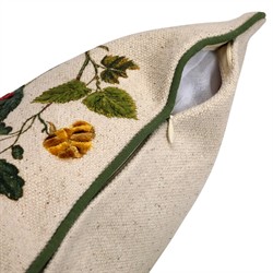 Roswell Traditional Beige Embroidered Butterfly Lumbar Pillow - 12x24|