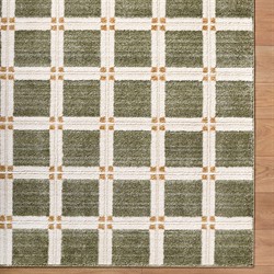 Erin Modern Classic Green Grid Patterned Rug - 5'3"x7'|