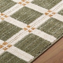 Erin Modern Classic Green Grid Patterned Rug - 5'3"x7'|