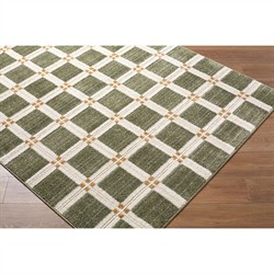 Erin Modern Classic Green Grid Patterned Rug - 5'3"x7'|