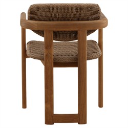 Armande Coastal Beach Brown Woven Wicker Teak Outdoor Dining Arm Chair|