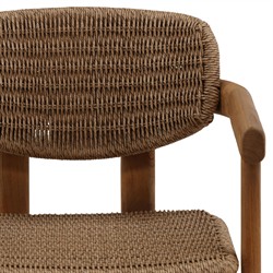 Armande Coastal Beach Brown Woven Wicker Teak Outdoor Dining Arm Chair|
