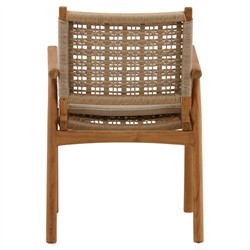 Loane Coastal Beach Sand Woven Wicker Natural Teak Outdoor Dining Arm Chair - Set of 2|