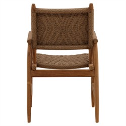 Leandre Coastal Brown Woven Wicker Teak Outdoor Dining Arm Chair - Set of 2|