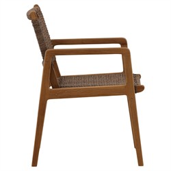 Amicie Dark Brown Woven Wicker Natural Teak Outdoor Dining Arm Chair - Set of 2|