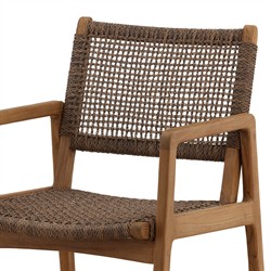 Amicie Dark Brown Woven Wicker Natural Teak Outdoor Dining Arm Chair - Set of 2|