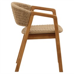 Eulalie Coastal Beach Natural Woven Wicker Teak Outdoor Dining Arm Chair|