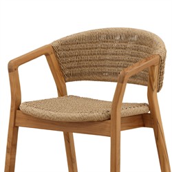 Eulalie Coastal Beach Natural Woven Wicker Teak Outdoor Dining Arm Chair|