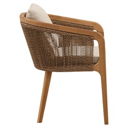 Herminia Coastal Sand Woven Natural Teak Outdoor Dining Arm Chair|