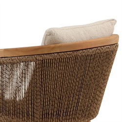 Herminia Coastal Sand Woven Natural Teak Outdoor Dining Arm Chair|