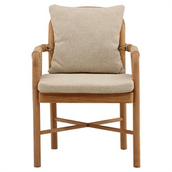 Noelie Coastal Beach Sand Woven Natural Teak Outdoor Dining Arm Chair|