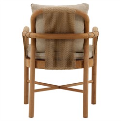 Noelie Coastal Beach Sand Woven Natural Teak Outdoor Dining Arm Chair|