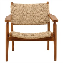 Evariste Coastal Beach Natural Teak Woven Rattan Outdoor Arm Chair|
