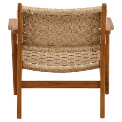 Evariste Coastal Beach Natural Teak Woven Rattan Outdoor Arm Chair|