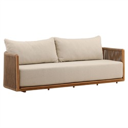 Gaelle Coastal Beach Sand Woven Natural Teak Outdoor Sofa - 87"|