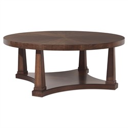 Alaine Updated Traditional Dark Brown Walnut Wood Round Cocktail Table|
