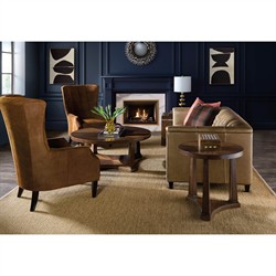 Alaine Updated Traditional Dark Brown Walnut Wood Round Cocktail Table|