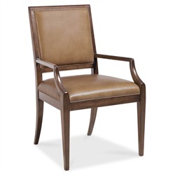 Alaine Modern Classic Dark Brown Leather Wood Dining Arm Chair|