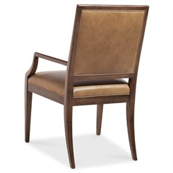 Alaine Modern Classic Dark Brown Leather Wood Dining Arm Chair|