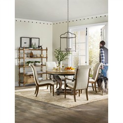 Alban Updated Traditional Cream Linen Dark Brown Wood Dining Arm Chair|