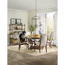 Alban Updated Traditional Cream Linen Dark Brown Wood Dining Arm Chair|