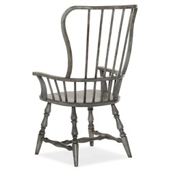 Bella Updated Traditional Grey Wood Windsor Dining Arm Chair|