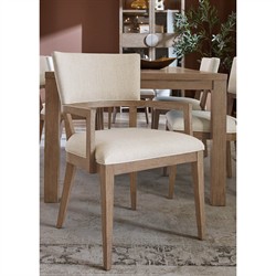 Amleto Modern Classic Cream Performance Brown Oak Dining Arm Chair|