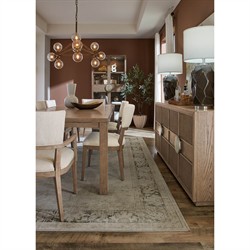 Amleto Modern Classic Cream Performance Brown Oak Dining Arm Chair|