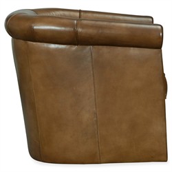 Tyler Updated Traditional Brown Leather Nailhead Trim Swivel Club Chair|