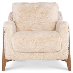 Carla Modern Classic Beige Faux Fur Brown Wood Arm Chair|