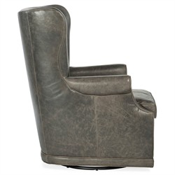 Malena Updated Traditional Grey Leather Swivel Wing Chair|