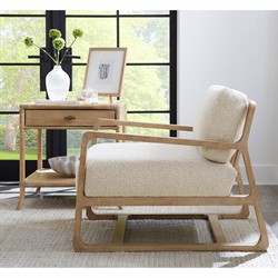 Miranda Coastal Beach Beige Boucle Wood Arm Chair|