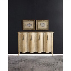 Orion Updated Traditional Light Brown Elm Wood Scalloped Credenza|