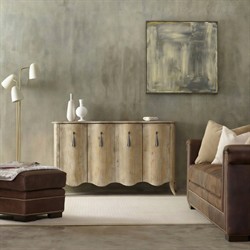 Orion Updated Traditional Light Brown Elm Wood Scalloped Credenza|