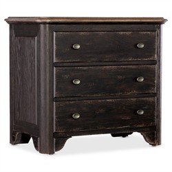 Asher French Country Black Oak Wide Nightstand|