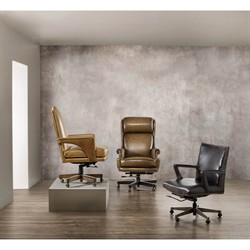 Clive Updated Traditional Brown Leather Swivel Office Chair|
