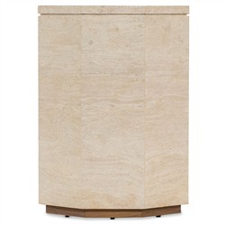 Kara Modern Classic Beige Marble Geometric Round Plinth Pedestal|