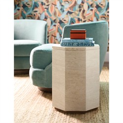 Kara Modern Classic Beige Marble Geometric Round Plinth Pedestal|