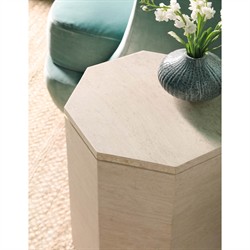 Kara Modern Classic Beige Marble Geometric Round Plinth Pedestal|