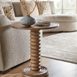 Wilson Updated Traditional Brown Oak Distressed Round Spindle Accent Table|