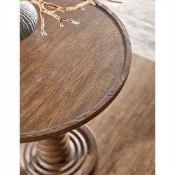 Wilson Updated Traditional Brown Oak Distressed Round Spindle Accent Table|