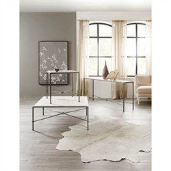 Elia Updated Traditional Cream Marble Black Metal Square End Table|