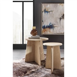 Theo Modern Classic Cream Travertine Round Spot Table|