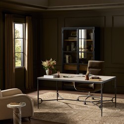 Ceasar French Country Beige Marble Black Iron Desk|