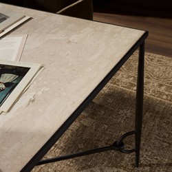 Ceasar French Country Beige Marble Black Iron Desk|